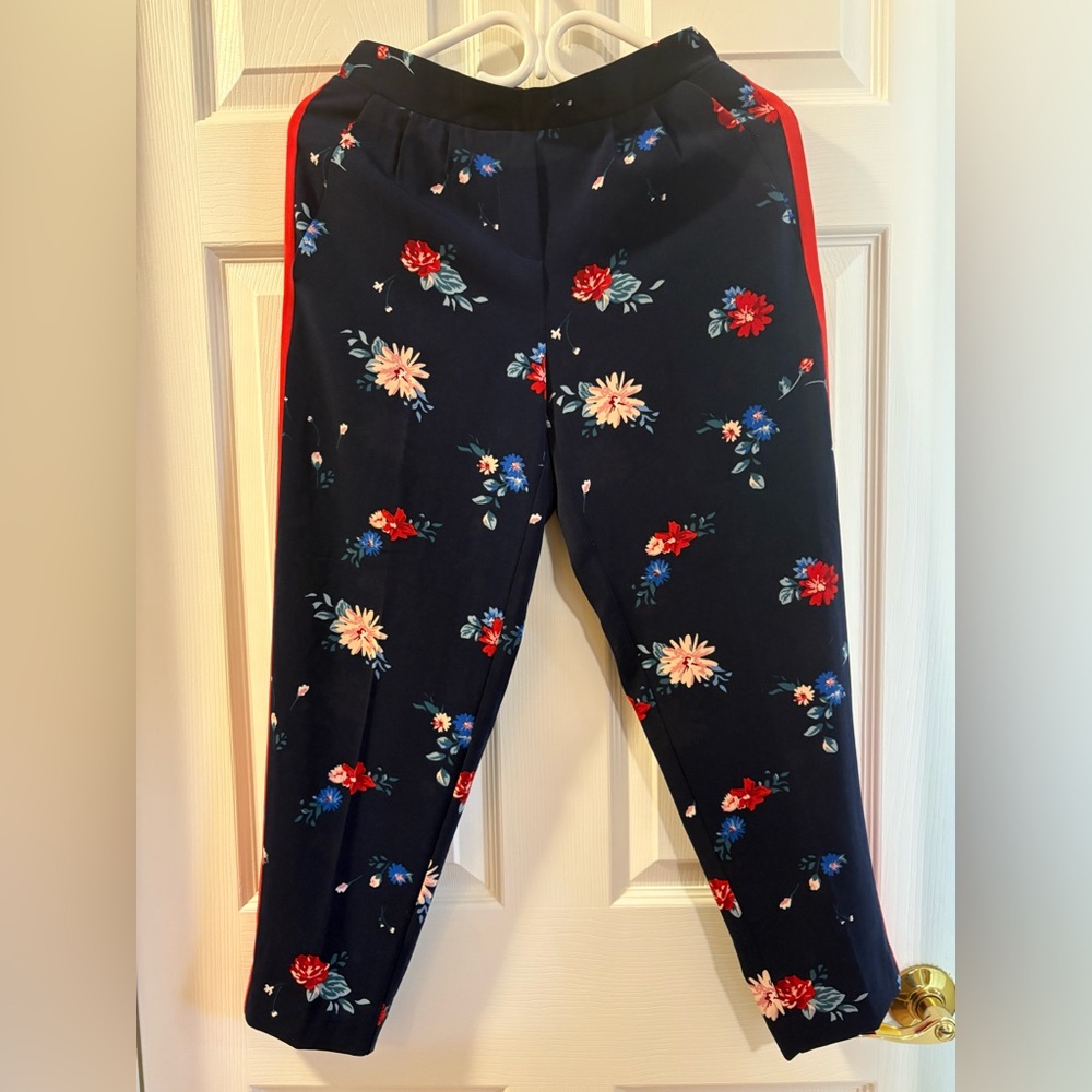 NWT Floral Print Navy Pants with Red Accents